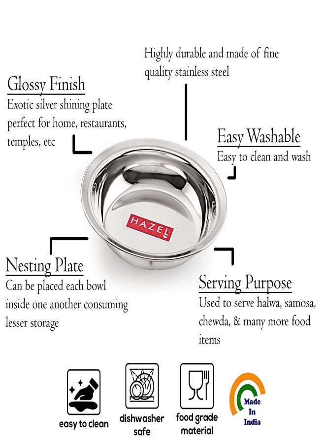 هايزل طقم أطباق/أوعية وجبات خفيفة من الفولاذ المقاوم للصدأ من هازل | أطباق صغيرة من الفولاذ للوجبات الخفيفة | أطباق إفطار، طقم من 3 قطع، 270 مل - Image 3